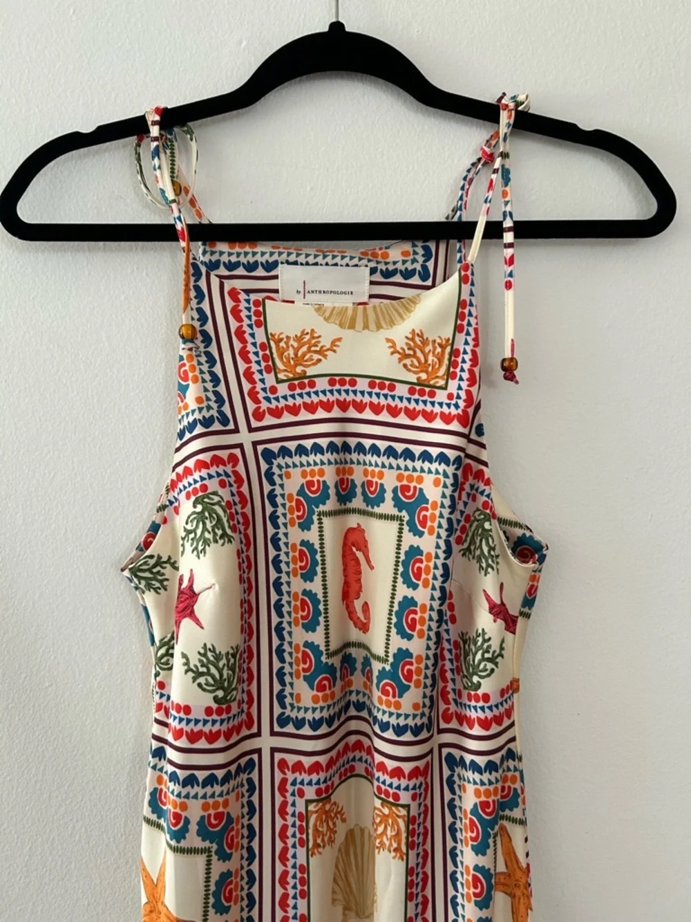 Anthropologie Seahorse Shells SeaTie-Neck Column Midi Dress Size Small